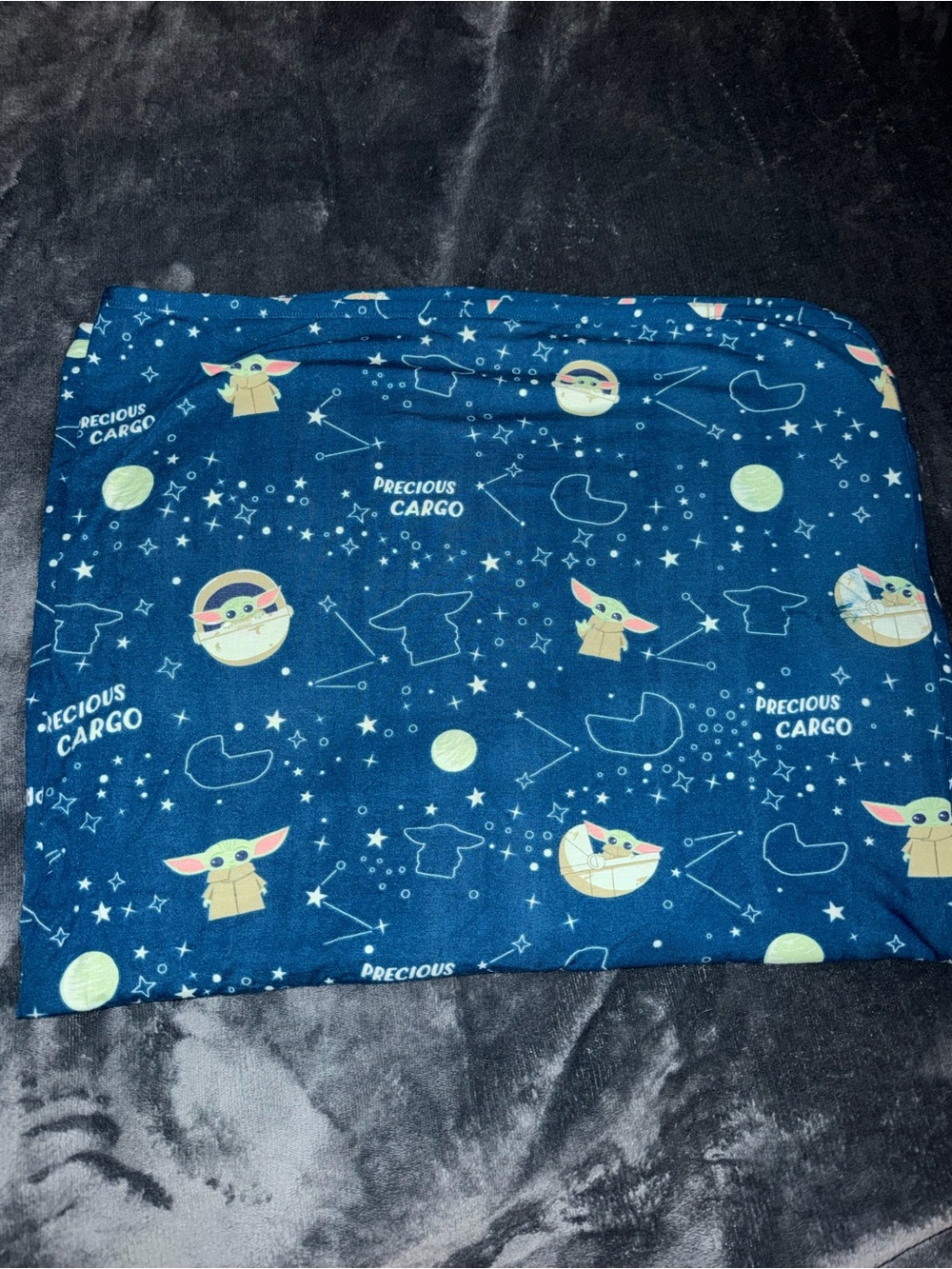 Milk Snob baby blanket with matching hat. “The child” precious cargo print